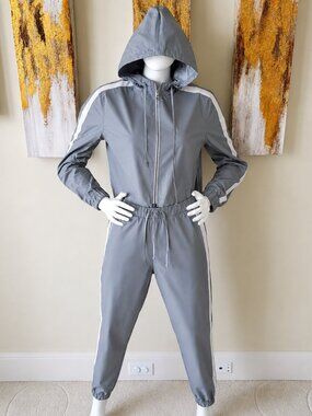 Hot & Delicious Women's Gray Reflective Hooded Tracksuit SZ M